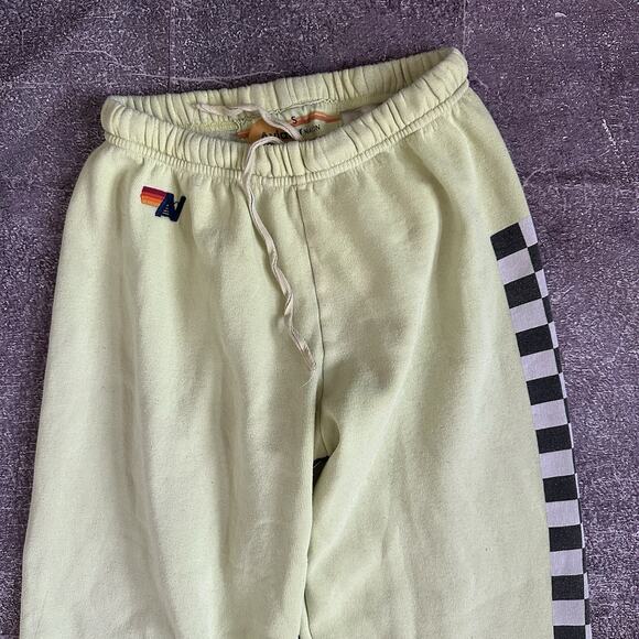 Women's Aviator Nation Check Leg Neon Yellow Casual Jogger Sweatpants Sweat Sz S - Picture 2 of 6